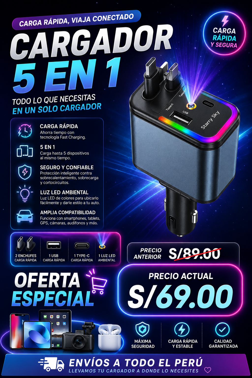 cargador  retractil 5 en 1